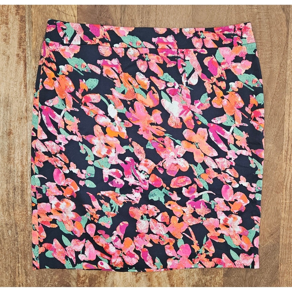 Ann Taylor Pencil Skirt Women 18 Multicolor Vibrant Abstract Floral Business